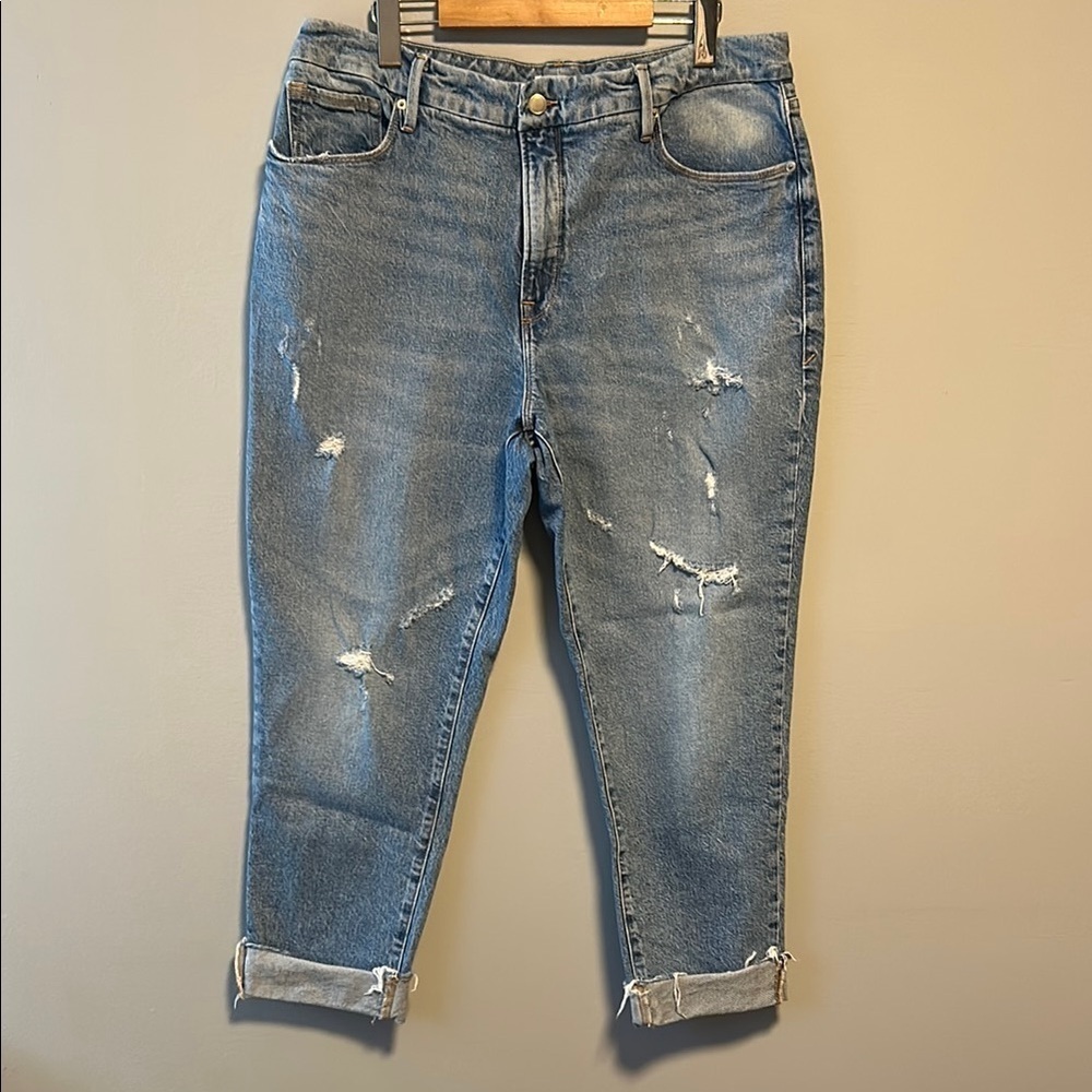 Good American High-Rise Distressed Blue Jeans